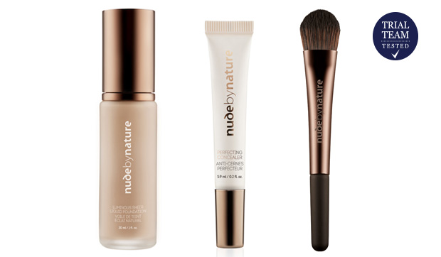 Nude By Nature Luminous Sheer Liquid Foundation, Perfecting Concealer and Foundation Brush