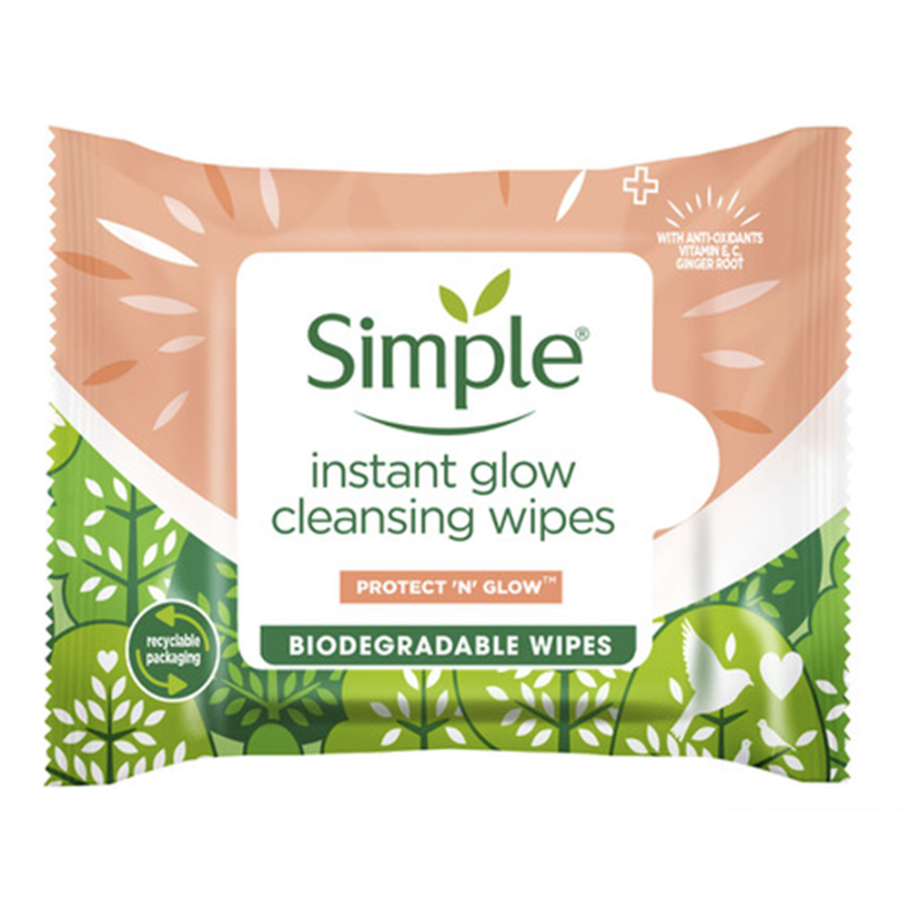 Simple Protect 'N' Glow Instant Glow Biodegradable Cleansing Wipes